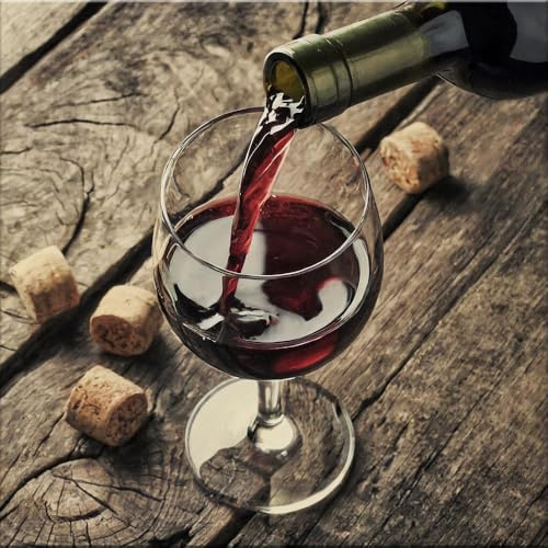 artissimo Glasbild 30x30 cm Küchenbild: Glas mit Wein auf Hol AG5492A - Bild aus Glas, Wandbild Küchendeko vintage