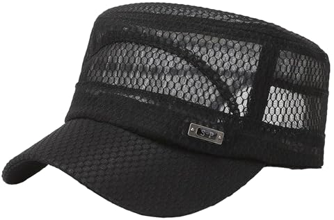crazy bean Cappellino Piatta Uomo Donna a Rete Traspirante Estivo con Visiera Trucker cap Anti UV Cappello Baseball con Icon Regolabile Cappello Militare Cappello da Sole de Sportivo,Nero