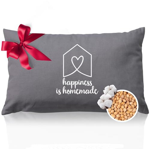 Herbalind Kirschkernkissen Happiness is Homemade – Einweihungsgeschenk für Wohnung, Einzugsgeschenk für Neues Zuhause - Wärmekissen Geschenk zum Umzug, Einzug ins Haus DIY - Grau 30x20 cm
