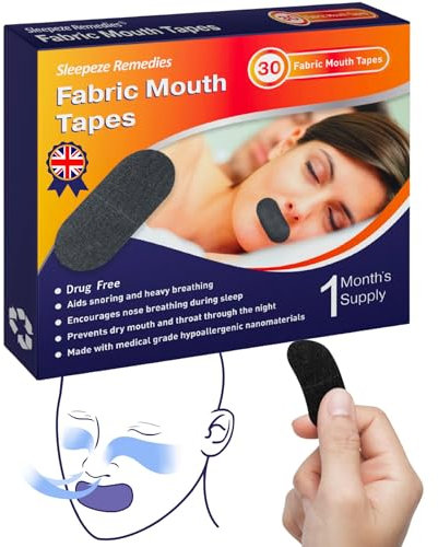 Sleepeze Remedies Mundband, 30er-Pack, Anti-Schnarch-Mundstreifen aus schwarzem Stoff zum Schlafen, Anti-Schnarch-Bänder, Schlafstreifen zum Schlafen, Schnarchhilfe für Frauen und Männer, Schlafband
