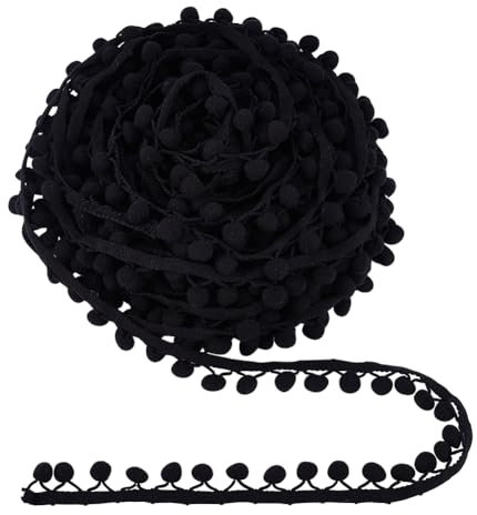 PH PandaHall 18.3m Palline di Cotone con Pompon e Frange, 13mm Pompon Palla Triangolo Nero Collegare Nappa Pizzo per Cucito Artigianale Cuscino Vestiti per La Casa