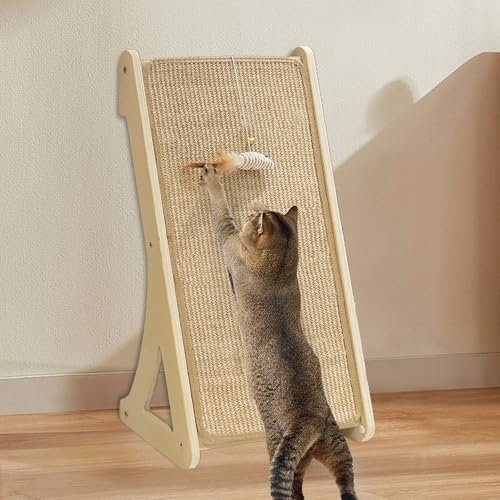 Cat Scratcher, Sisal Cat Scratching Pad, L Shape Cat Scratch Pad for Indoor Cats, 27 Inch Furniture Protector with Mouse Toy