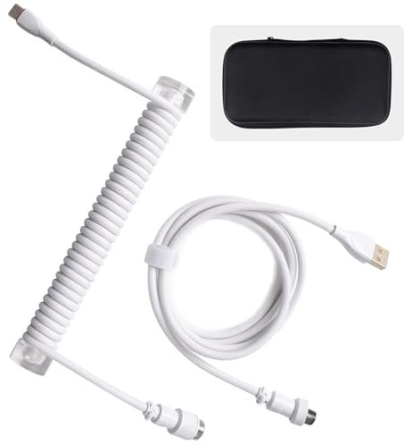 Sikai Coiled Cable USB C für Gaming Tastatur,Spiralkabel Tastatur,Spiral Zweiteilig einziehbar Curly Kabel Abnehmbarem Vergoldetes Luftfahrtstecker,Geflochtenes Kabel für Tastatur (Kit-Weiß)