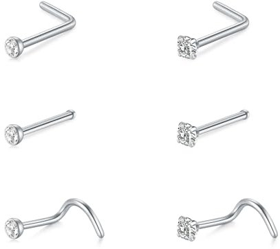 Briana Williams Nasenpiercing Stecker Silber Piercing Nase Edelstahl 20G Nasenstecker L Form Spiral Flach