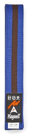 Playwell Martial Arts Baumwollgürtel mit verschiedenen farbigen Streifen – (Karate, Judo Taekwondo), Blauer Gürtel mit braunen Streifen, 220cm