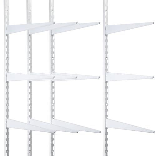 Colingmill 4 Pcs Twin Rail Upright Wall Shelving System 47. 5 Inch with 12 Pcs Shelf Bracket Heavy Duty Adjustable Storage Rack Metal Support System for Kitchen Closet Home Indoor(White)