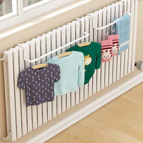Emiif Radiator Towel Rail - Metal Clothes Drying Rack Space Saving Heater Accessory No Drill for Bathroom Bedroom Kitchen Laundry(White-Small)