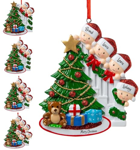 Personalized Family Christmas Ornaments 2024, Custom Christmas Tree Decorations with Names, DIY Name Christmas Tree Hanging Pendant Keepsake - Premium Resin - Family of 2,3,4,5,6