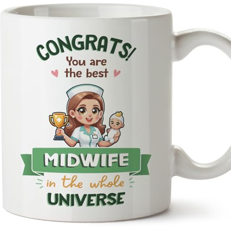 MUGFFINS Midwife Woman Mug - in English - Best in Universe Trophy - Funny Gift for Colleagues - Ceramic 11oz Mug