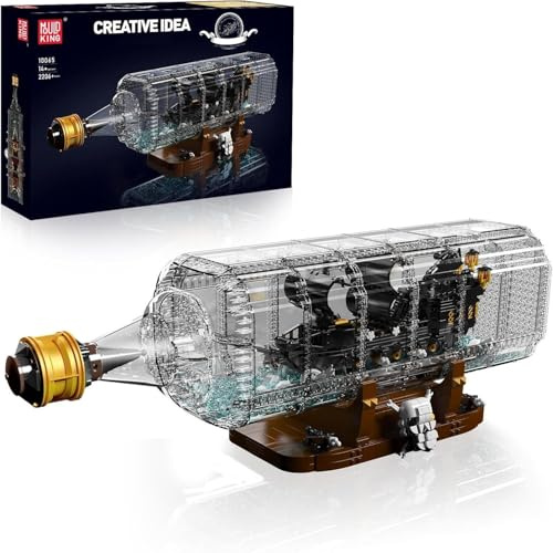 COIL Spielbausteine, Bausteinset, Bauklötze, Baukasten, Spielbauklötze, Black Pearl Schiff in der Flasche, Piratenschiff-Modell mit Ständer, für Kinder ab 14 Jahren, Modell: 10065, 2206 St.