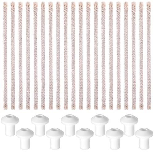 20 Stück Ersatzdocht für Öllampe mit 10 Stück Haltern Docht für Öllampen Petroleumlampe Baumwoll Docht Kerzendochte Docht Öllampe für DIY Kerzen Handgefertigte Kerzenherstellung Gartenfackel