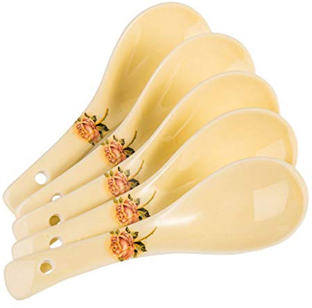 Juego de cucharas a Granel Juego de cucharas de cerámica Rosa Dorada Cuchara pequeña para Sopa Cuchara para arroz 5 Piezas Cuchara de Porcelana Estilo Coreano Cucharas de