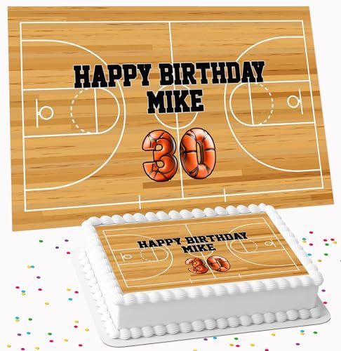 BASKETBALL PERSONALISED BIRTHDAY PARTY EDIBLE ICING LARGE CAKE TOPPER DECORATION SUITABLE FOR USE ON COSTCO CAKE R1-7815