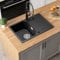 ANYCEE 65x45CM Evier Cuisine 1 Bac avec Égouttoir, Évier Noir en Granit pour Meuble Bas à Partir de 40CM, Evier Granit 1 Bac avec 80% de Sable de Quartz, Siphon et Trop-Plein