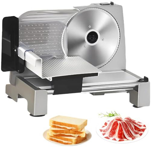 Allesschneider für Fleisch, elektrischer Feinkost-Allesschneider mit Edelstahlklinge und Stopfer, 0–15 mm einstellbare Dicke, verbreiterte Lagerplattform, für Käse, Gemüse, Schinken, Brot, Käse,
