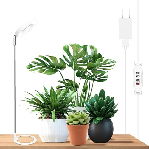 Willpower Lampada LED per Piccole Piante da Interno, Luci di Crescita a Spettro Completo a 48 LED, Regolabile in Altezza 17-63 cm, Lampade Coltivazione con Timer 3/9/12H, 9 Luminosità, 3 Modalità