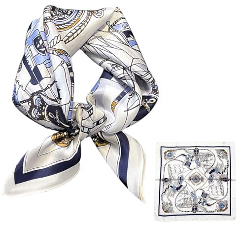 Cyiecweu Quadratischer Halstuch Damen, Leicht Eleganter Seidenschal Bandana, Silk Scarf Women, Seidentuch Haare Schlafen, Geschenk für Frauen/Mutter/Großmutter, 70 x 70 cm, Dunkelblau