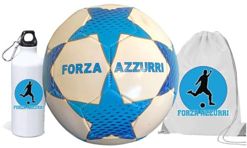 Generico Pallone con i colori del Napoli calcio e scritta Forza Azzurri + una borraccia alluminio e una sacca in nylon con stampa dei colori della tua squadra del cuore partenopeo tifoso regalo