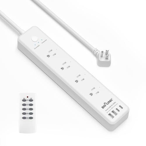 BN-LINK Remote Control Power Strip with 4 Independent Outlets,4 USBs (incl. 20W USB-C), 3.9Ft Extension Cord, 15A/1875W Overload Protection, Wall Mount, for Home, Office, ETL Listed, 1200J