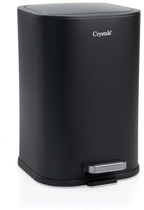 Crystals 5L Stainless Steel Pedal Bin & Free Standing Toilet Roll Holder – 2-in-1 Bathroom Set with Soft Close Lid & Storage for Up to 5 Rolls – No Drilling Required (Black Pedal Bin)