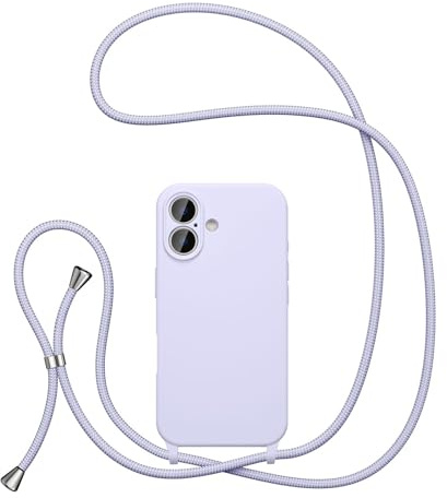 UEEBAI Crossbody Lanyard Phone case for iPhone 17, Silicone Liquid Phone Cover Necklace Cord Strap Soft Shockproof Protective Case - Light Purple