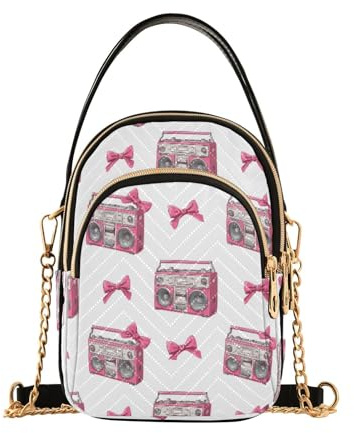 Mnsruu Women Girls Crossbody Bag, Pink Boombox Bows Ladies Shoulder Bag, Cellphone Handbags Coin Purse Wallet Gifts