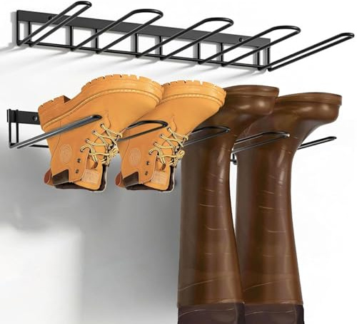 Xygobla Welly Boot Rack Wall Mounted 4 Pairs Metal | Heavy Duty Wellington Storage Stand Space Saving Shoe Organiser for Entryway Garage Mudroom Utility Room Garden