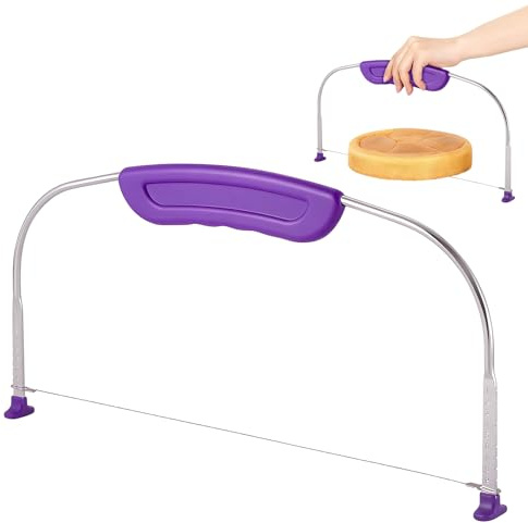 Lirynox Adjustable Professional Cake Leveller Cutter, Stainless Steel Cake Slicer Cutter Divider Non Slip Baking Tools for Layer Cake, Wedding Cake, Brownie & Bread Cutting (Purple)