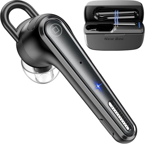 New Bee Auricolare Bluetooth wireless per cellulare con custodia di ricarica da 500 mAh, display a batteria a LED, doppio microfono V5.1, con cancellazione del rumore, auricolare singolo per chiamate