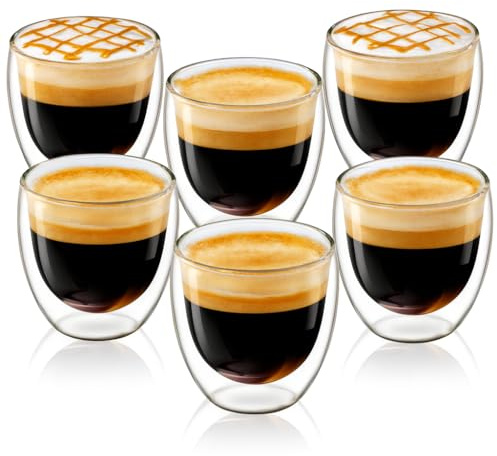 HNNJCK Tasse à café en verre à expresso double paroi de 150 ml lot de 6, tasses à cappuccino,latte,résistant à la chaleur (6, 150, ml/min)