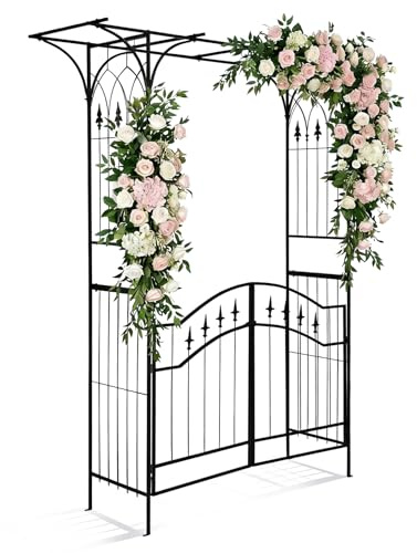 HOBBYZOO Arche de Jardin 208x179x51cm - Arche de rosiers adaptée aux Plantes grimpantes, Toit Plat Unique avec Porte intégrée, idéal pour la décoration extérieure