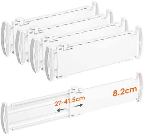 Lifewit Drawer Dividers for Clothes, 3.2 Tall 10.5-16.5 Expandable Dresser Drawer Organizers, Adjustable White Plastic Separators for Kitchen, Cabinet, Nursery, Socks & Underwear Storage, 4 Pack