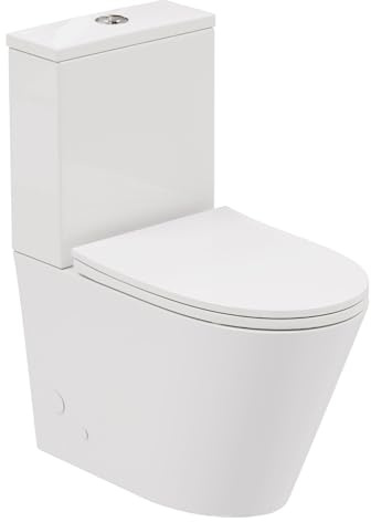 HOROW Stand WC mit Spülkasten Komplett Keramik, WC Spülrandlos mit Nano, WC Komplettset Weiß, Stand Toilette mit Kraftvolle Einloch-Wirbelspülungsystem, Toilettendeckel mit Absenkautomatik, Wandablauf