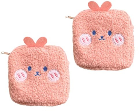 WEKADRIN Lot de 2 Paquet de Rangement Portables pour Serviettes Hygiéniques, Mini Pochettes Roses en Tissu Pratique, Motif Lapin Mignon, pour L’école Bureau, Accessoires de Toilette