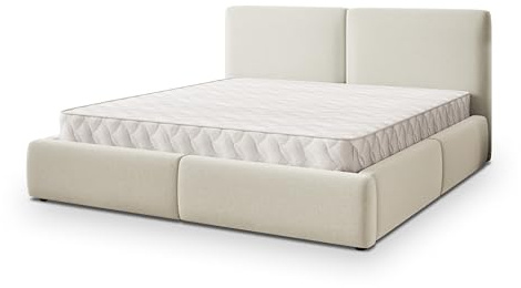 Masseno Polsterbett FELURO SR 120x200 cm, Doppelbett, Bettkasten, Stauraum, Lattenrost Und Kopfteil - Creme, SORO 02