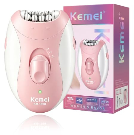 KEMEI Depiladora Eléctrica Mujer, Maquina Depilar Facial y Intima | con Luz LED & 8000 RPM Motor, 32 Pinzas de Precisión, Uso en Seco y Húmedo, para Piernas, Bikini, Axilas y Rostro( Rosa)