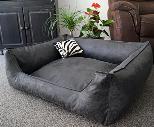 Hundebettenmanufaktur Hundebett Wildlederoptik Hundesofa Schlafplatz Velluto waschbar Farbe und Größe wählbar (110 cm X 85 cm, athrazit)