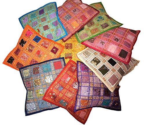Pushpacrafts, Kissenbezüge aus Baumwolle mit Stickereien & Patchwork, Indischer Stil, 10 Stück