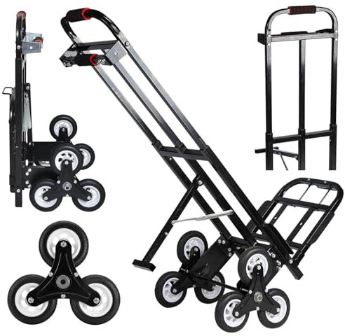 Mecete Hand Truck Dolly – Stair Climbing Cart, Stair Climber Cart 460 Lb Capacity All Terrain Stair Dolly Heavy Duty with Telescoping Handle and 6 Wheels (Black) Hand Truck 2 Climbing Ropes