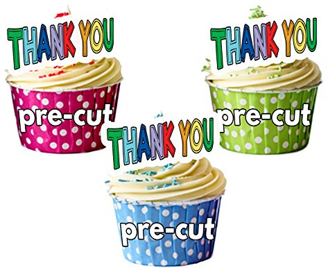 AK Giftshop PRECUT Thank You Edible Cupcake Toppers/Cake Decorations (Pack of 12)