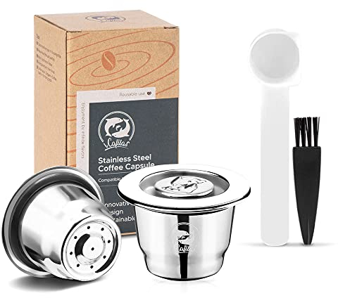 i Cafilas für Nespresso Kapseln aus Edelstahl, kompatibel mit Nespresso Kapseln, 2 Tassen + 1 Kunststofflöffel + 1 Bürste