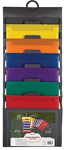 Samsill Cascading Wand-Akten-Organizer, Classrom Organisation und Aufbewahrung, 6 abnehmbare Poly-Hängeregistraturordner, Command Center-Wand-Organizer, grau mit verschiedenen Farbmappen