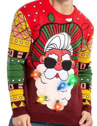 JOYIN Pull Laid de Noël Lumineux à LED pour Homme avec eingebauten Glühbirnen (Petit, Père Noël Rouge)