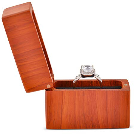 Rosenholz-Ringbox mit Schmuckreinigungstuch – Verlobungsringbox – Ringetui – Ringbox für Antrag – Holzringbox – schmale Ringbox – Ringbox Zeremonie