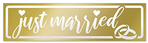 Kiwistar Magnetschild Just Married Ringe Hochzeit invertiert - 30cm Gold - magnetisch für Auto PKW Kfz - wiederverwendbares Hinweisschild aus Magnetfolie - für Fahrzeug, Truck