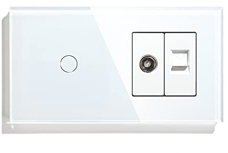 BSEED Touch-Schalter für Glaswandleuchte 1 Fach 2 Weg mit 1/2 TV Antenne Koaxial und RJ45 Cat5e Ethernet Buchse Steckdosen Weiß