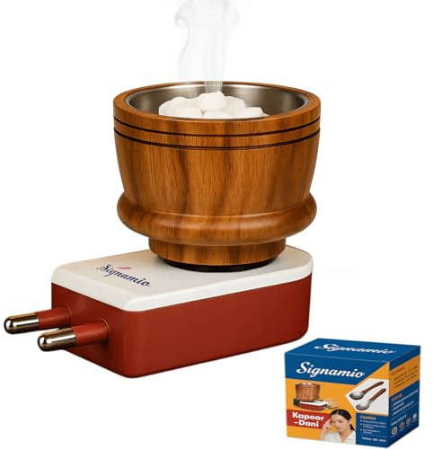 SIGNAMIO® Kapoor Kapur Dani Kampfer Karpuram Bakhoor Oud Aromaöl Diffusor Räucherstäbchen Dhoop Brenner Elektrische Standmaschine für Zuhause Duft Raumerfrischer -DN-1