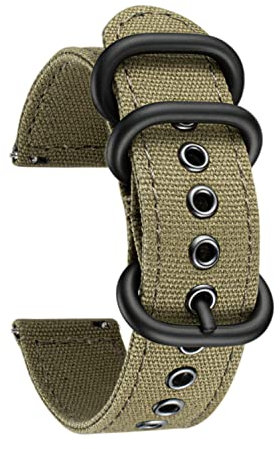 BINLUN Correa de Reloj Lona para Mujer Hombre 18mm Correas Reloj de Tela para Smartwatch Tejido Correas Reloj de Recambio de Liberación Rápida (B-Verde Militar, 18mm)