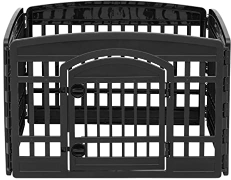 Iris Ohyama Welpenauslauf mit 4 Paneelen und abschließbarer Tür, H60cm, Schwarz, Katzengehege, Hundebox, Für Outdoor, Indoor, Welpenlaufstall, Hundezaun, Welpenzaun, Laufstall Hund, CI-604E WD