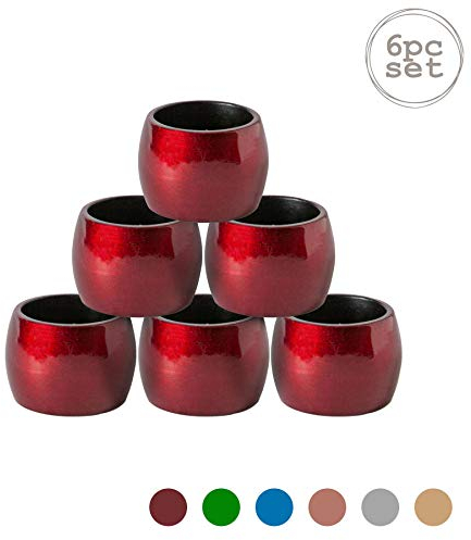 Argon Tableware Metallic Napkin Rings - Red - 4.5cm - Pack of 6 - Metallic Finish Reusable Dining Table Setting Napkin Buckle Holder for Christmas, Party Celebrations, Restaurant Tableware Decor